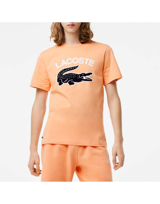 Camiseta masculina Lacoste com estampa de crocodilo laranja