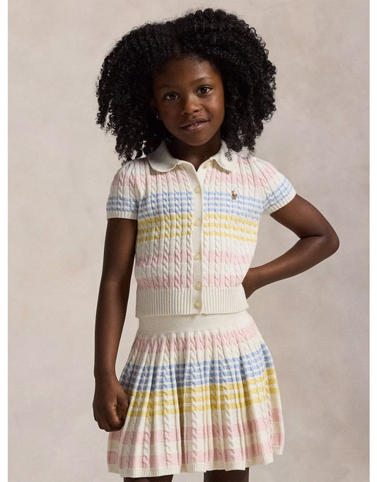Girls' Multicolour Cable Knit Skirt Set
