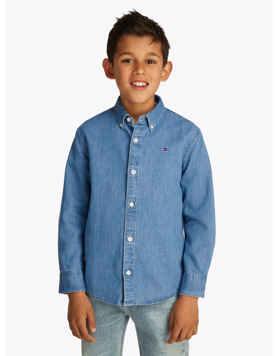 Camisa de brim azul Chambray para meninos