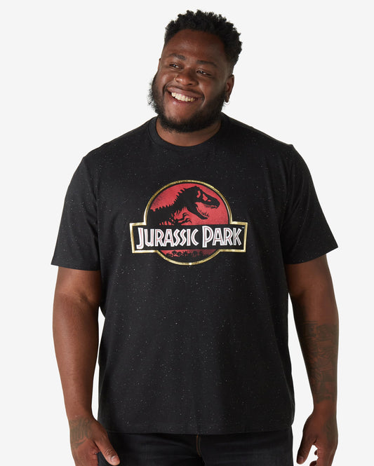 Men's Plus Size Short Sleeve Jurassic Park T-Shirt in Black