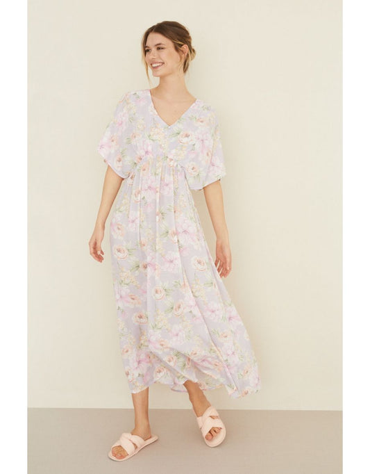 Camisa de noite longa Mauve Floral