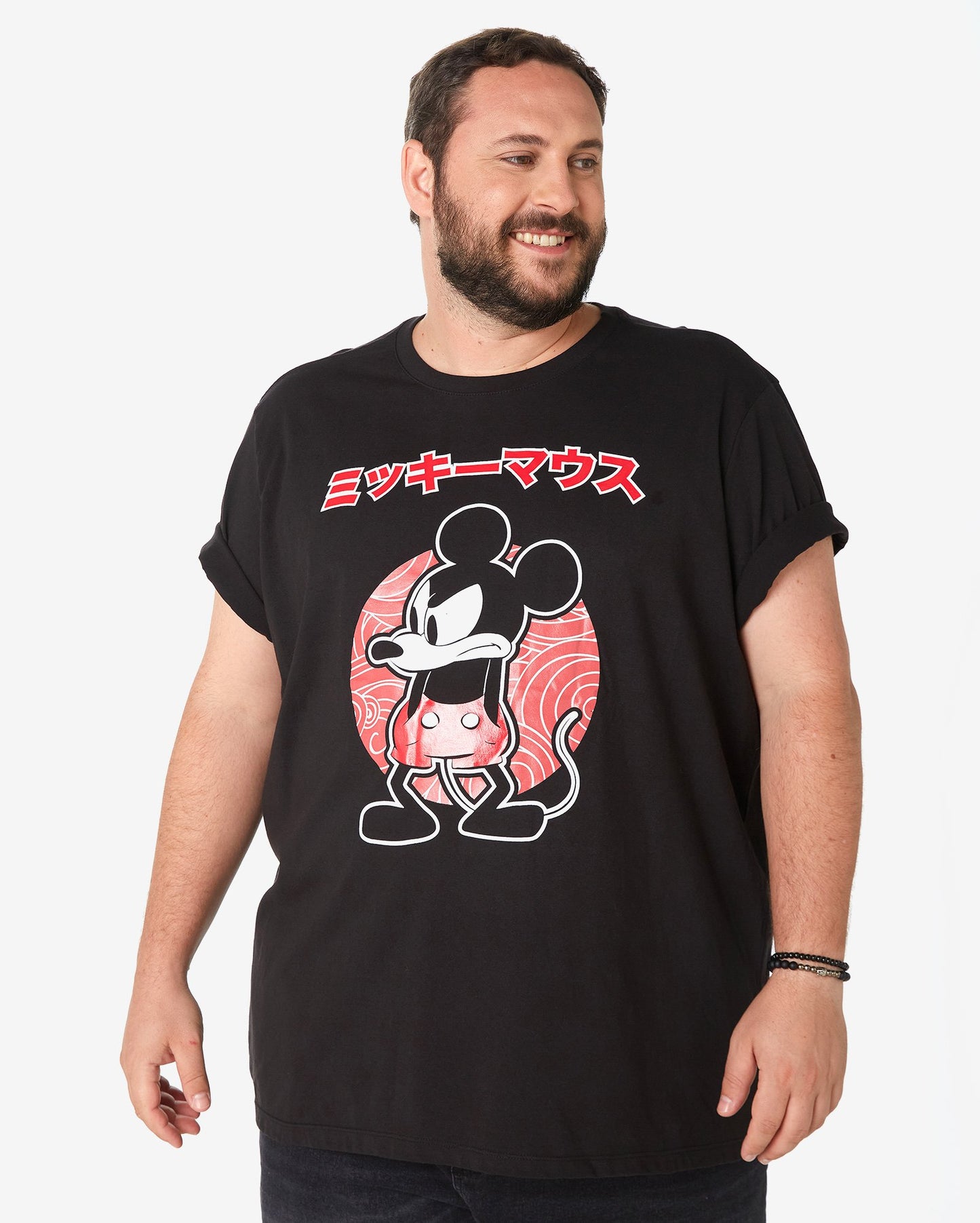 Camiseta masculina Plus Size de manga curta do Mickey Mouse - preta