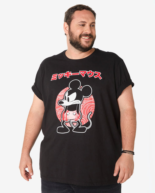 Camiseta masculina Plus Size de manga curta do Mickey Mouse - preta