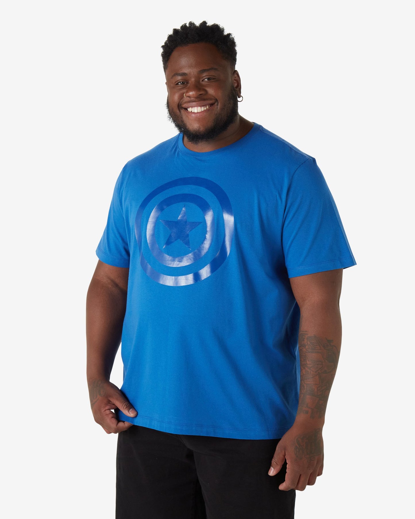 Men's Plus Size Short Sleeve Captain America T-Shirt in Steel Blue