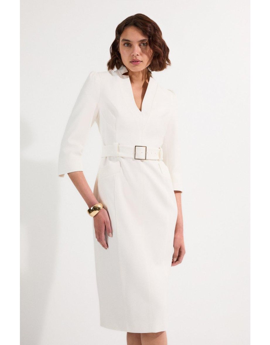 Vestido Midi con Cinturón de Crepé Estructurado