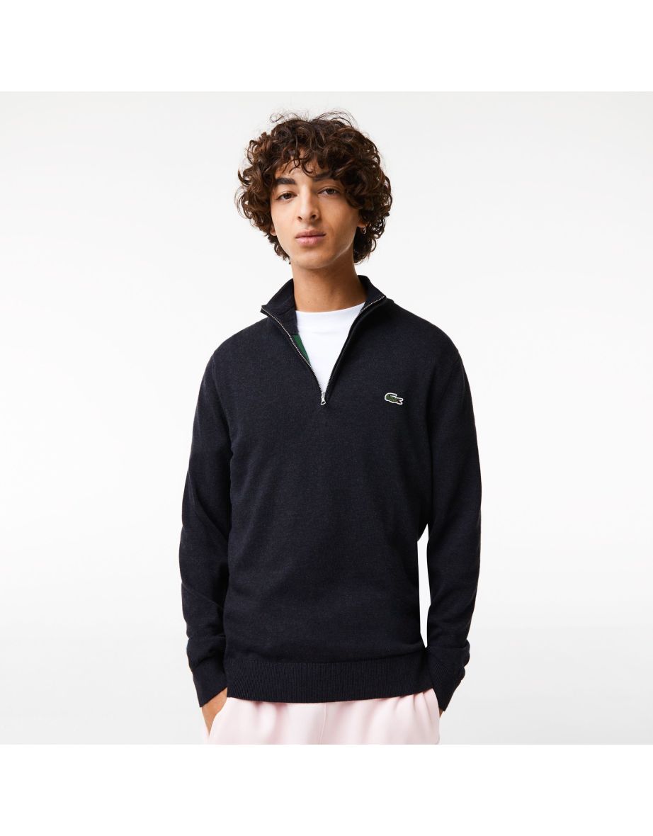 Maglione Lacoste nero con cerniera in cotone organico da uomo