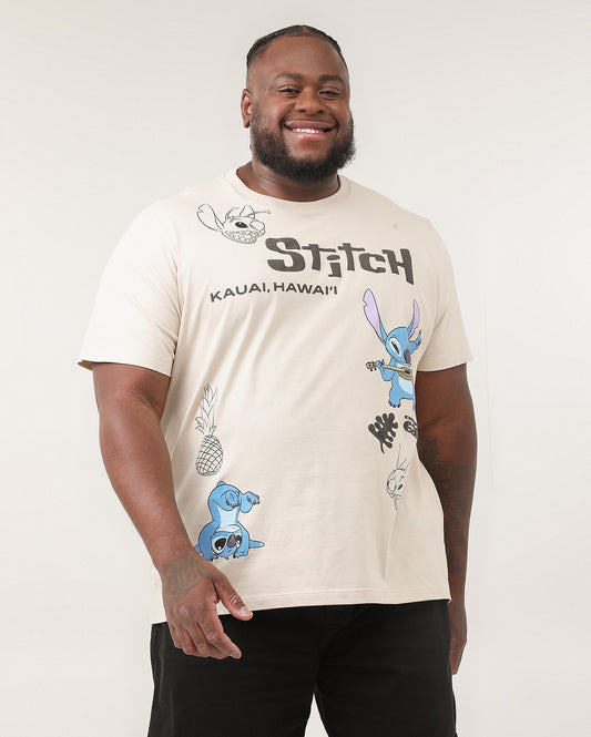 Camiseta masculina Plus Size Beige Stitch | Disney