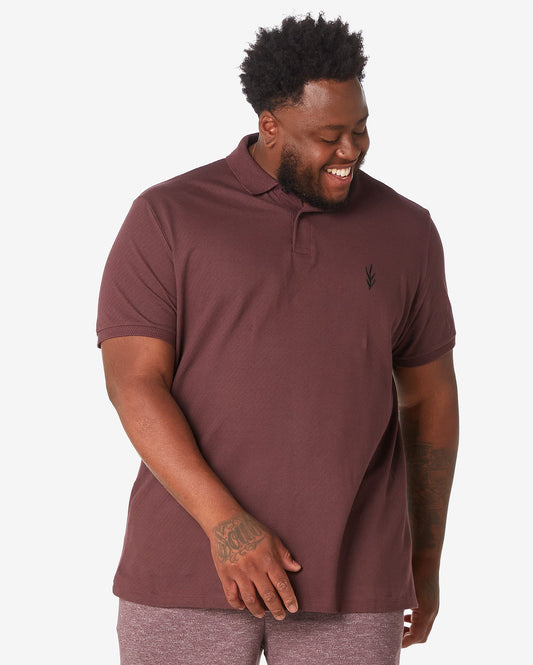 Camisa polo masculina plus size com textura de manga curta em roxo avermelhado - Allman by Riachuelo