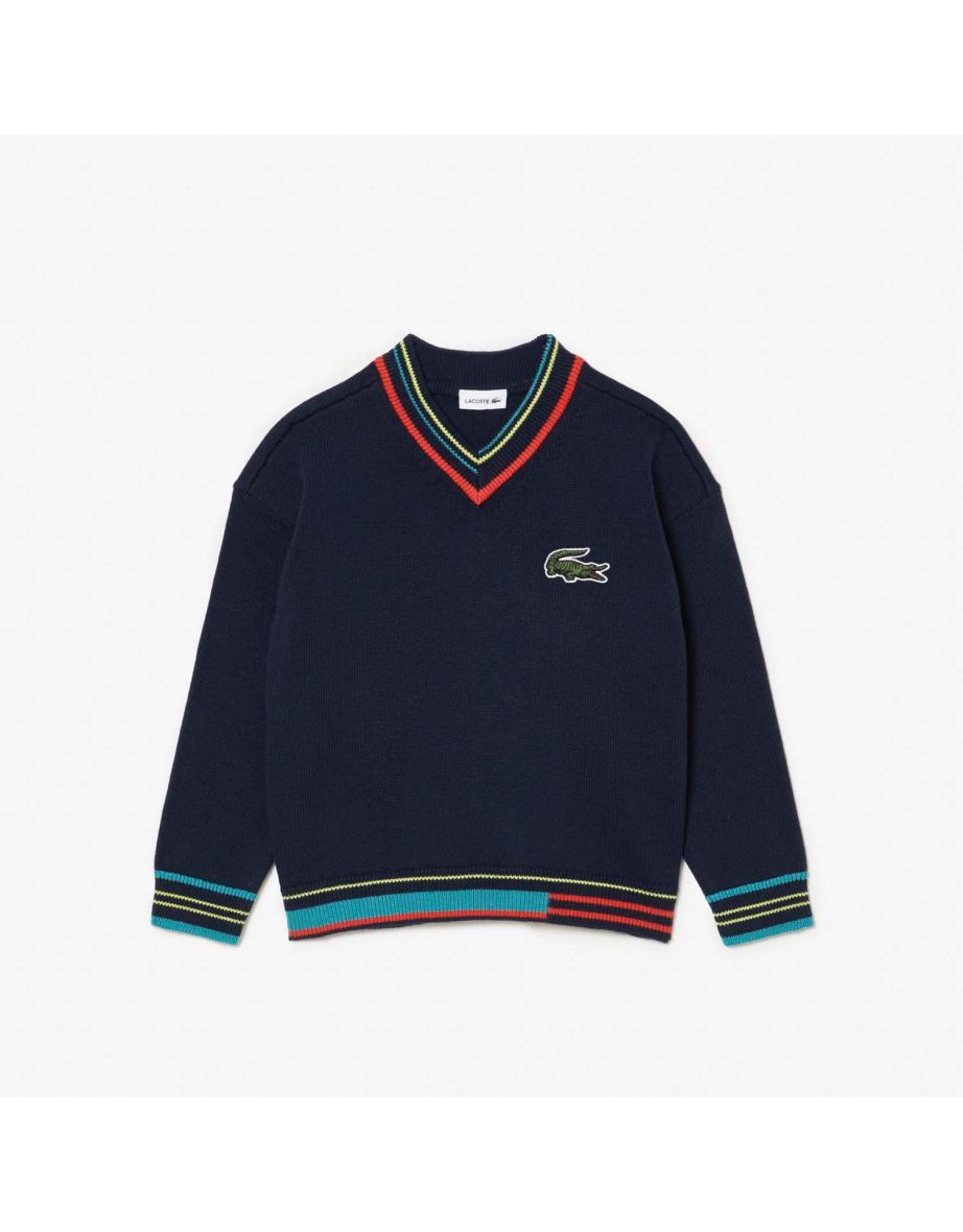 Boys' Lacoste Juniors Cotton and Wool Blend V-Neck Sweater