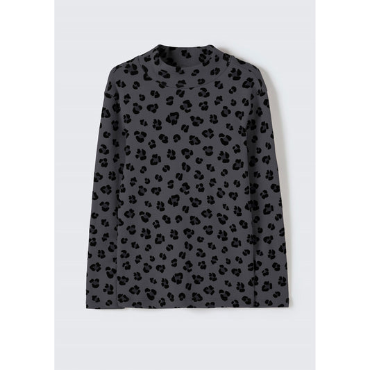 Camiseta de cuello alto acanalada de manga larga para niña con estampado de animales