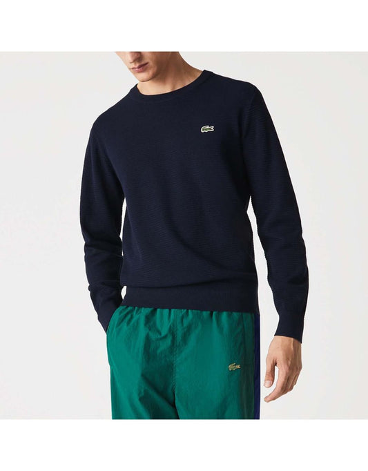 Suéter masculino de algodão orgânico texturizado com gola alta Lacoste - Azul