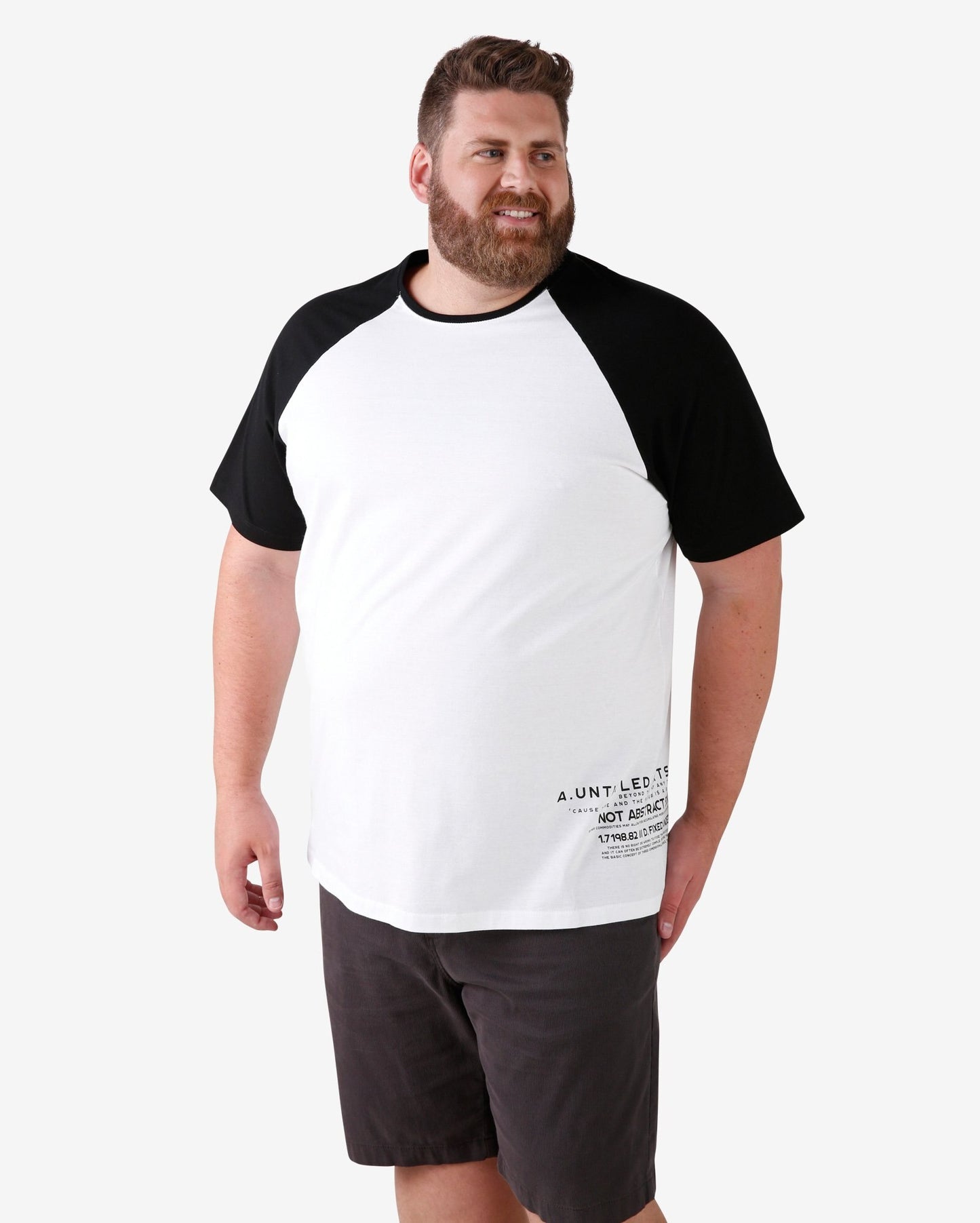 Camiseta de malha Raglan Plus Size - Branco/Preto