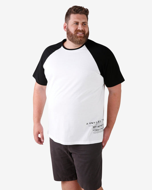Camiseta de malha Raglan Plus Size - Branco/Preto