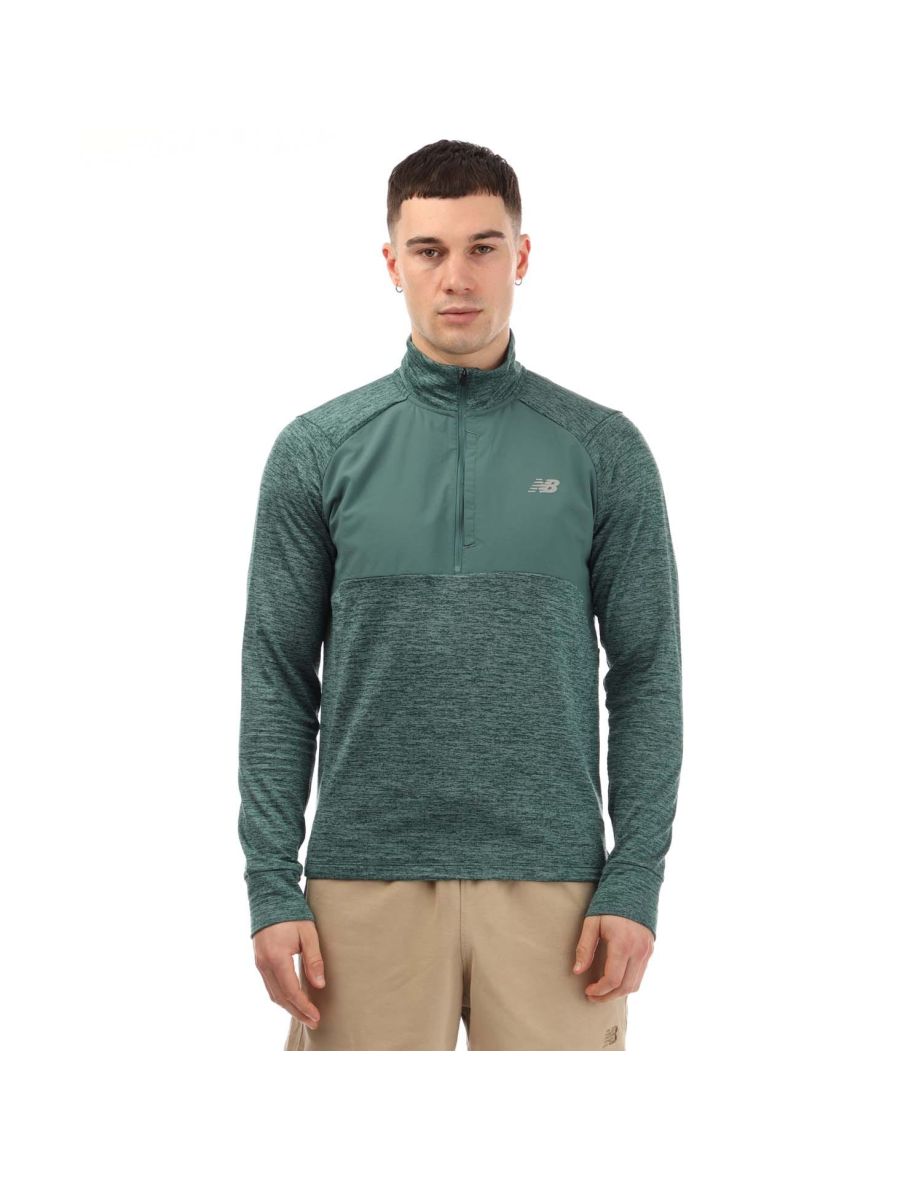 Blusa masculina New Balance Athletics Heat Grid Half-Zip Top em verde