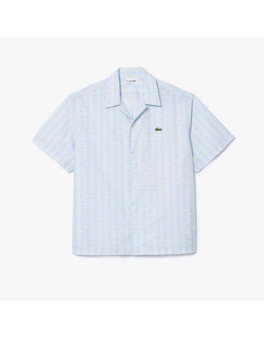 Camicia Lacoste da uomo a maniche corte blu dal taglio rilassato