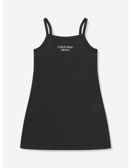 Ragazze Vestito nero con cinturino Punto con logo Stack