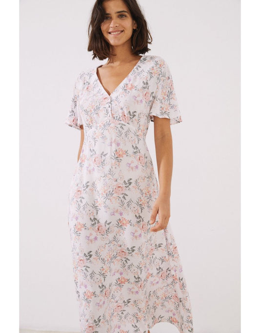 Vestido midi branco com estampa floral