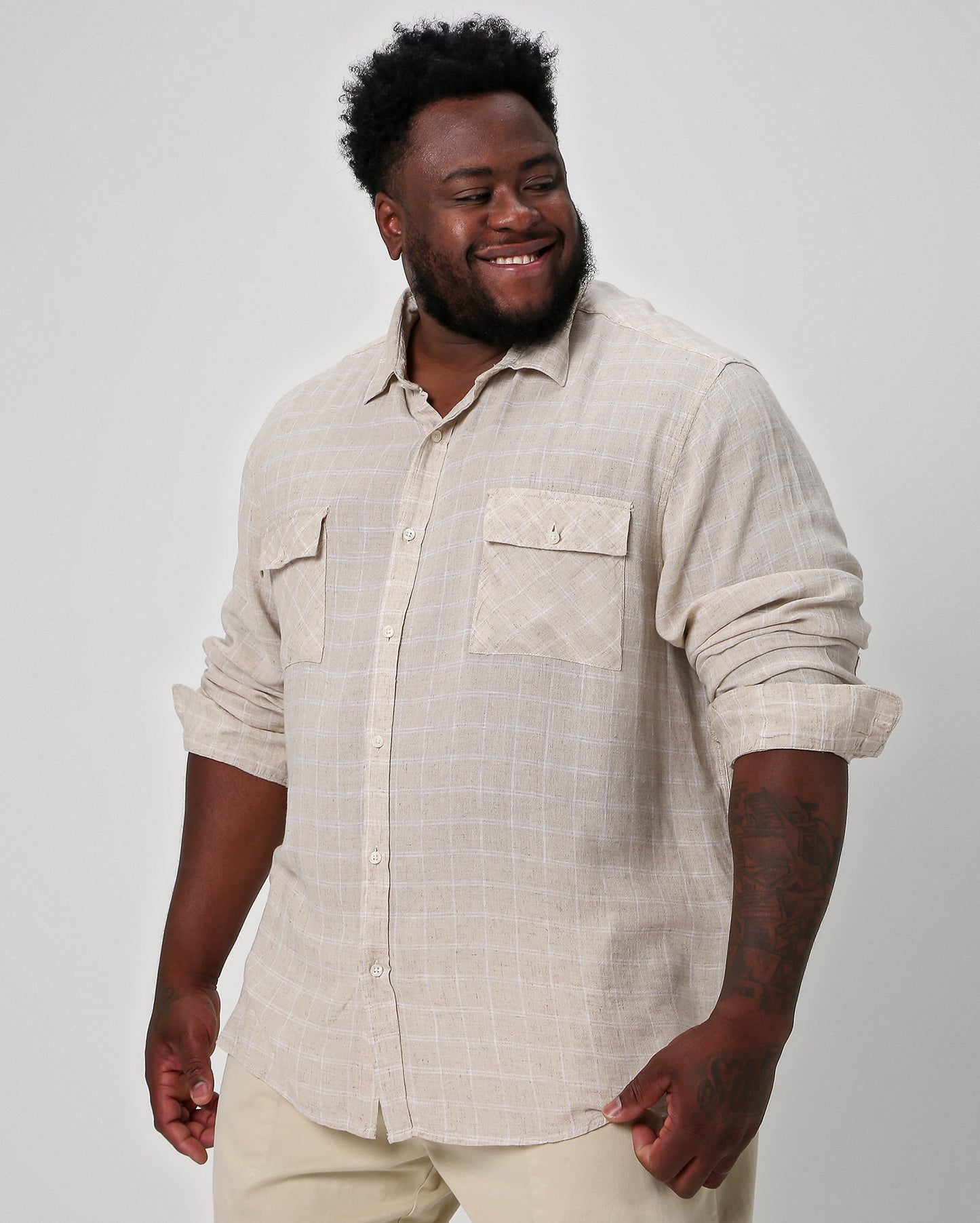 Camicia a scacchi beige Plus Size da uomo Allman By Riachuelo