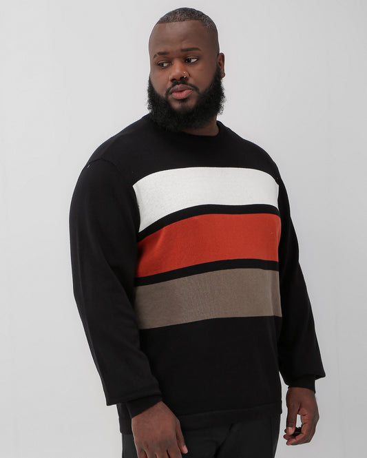 Suéter masculino de tricô listrado preto plus size | Original Plus by Riachuelo