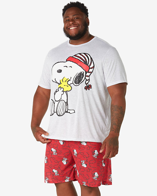 Pijamas masculinos plus size curtos Snoopy Gray Mélange