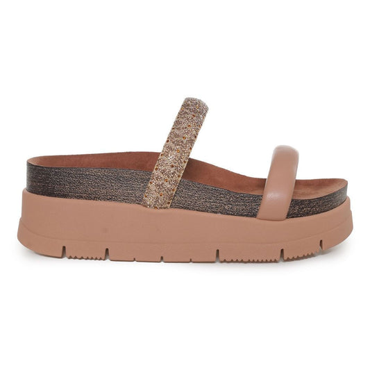 Women's Platform Sandals with Shimmer Straps - Moleca Beige