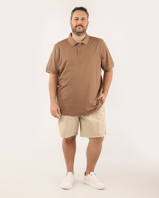 Camisa polo marrom de manga curta texturizada para homens plus size | Original Plus by Riachuelo