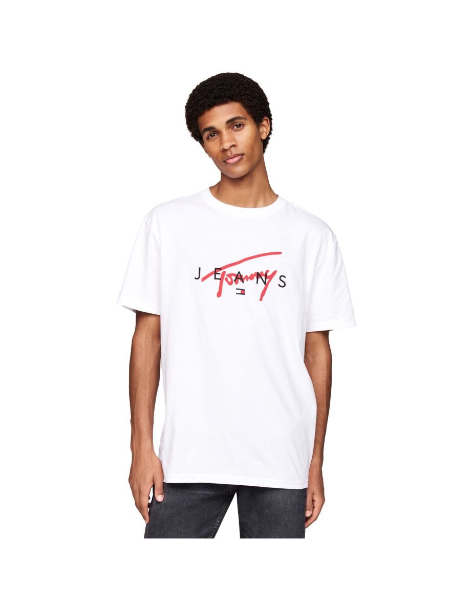 Camiseta de cuello redondo para hombre Tommy Hilfiger Signature Logo en blanco