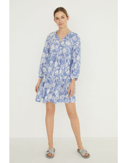 Vestido túnica azul com bolsos
