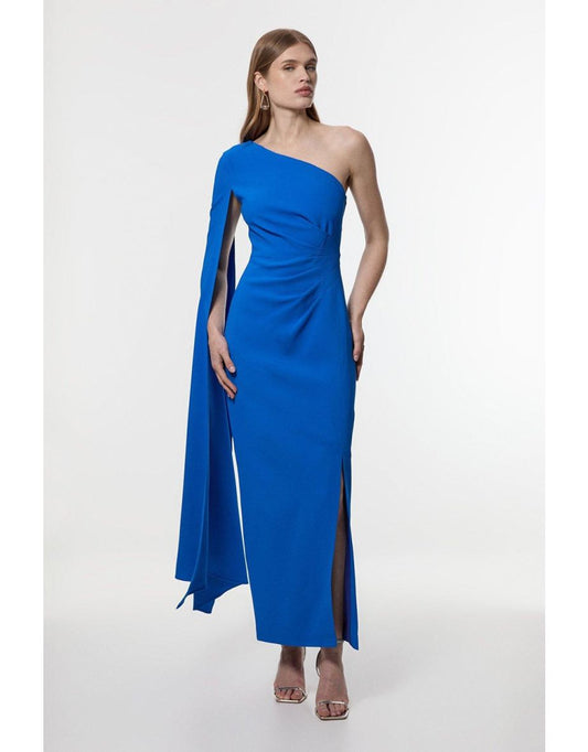 Petite Compact Viscosa elástica Estampado floral Maxi Vestido con capa y un hombro