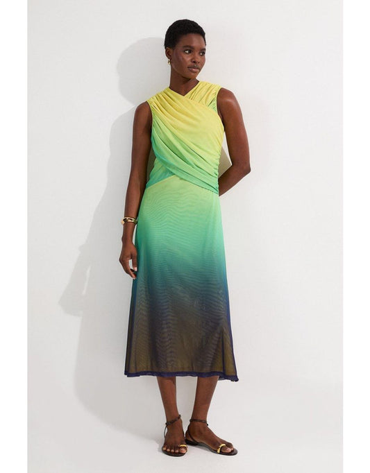 Maxivestido Sunset Ombre Mesh Wrap Bodice Jersey