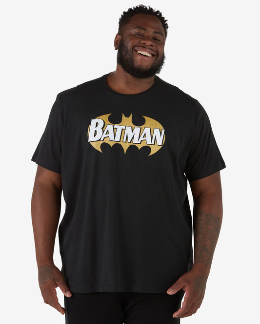Camiseta masculina plus size de manga curta do Batman em preto