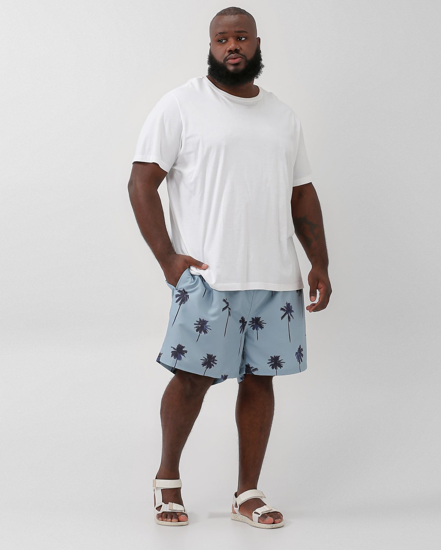 Blue Palm Tree Print Men's Plus Size Shorts | Allman by Riachuelo