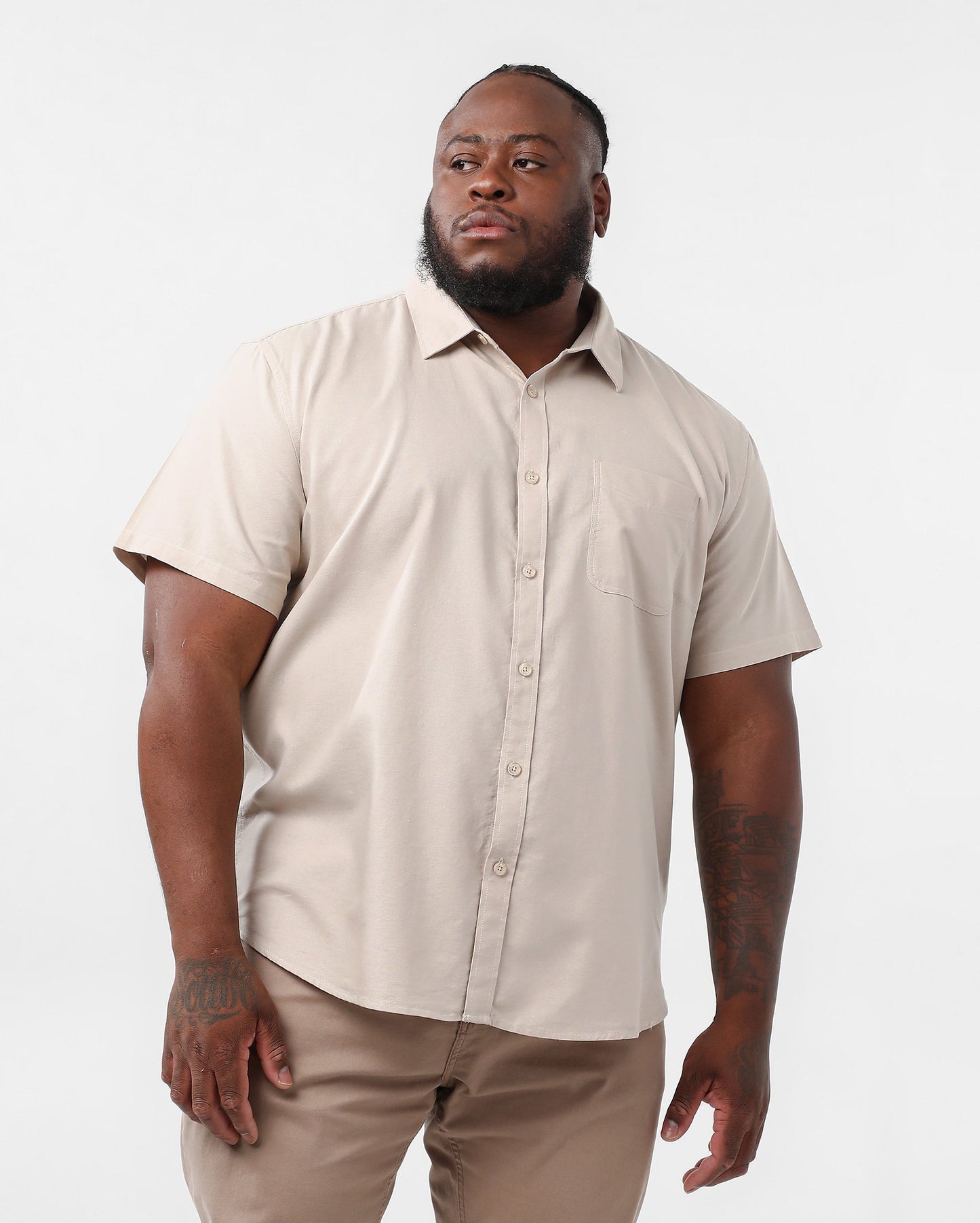 Camisa Masculina Plus Size de Manga Curta - Bege Claro | Original Plus By Riachuelo
