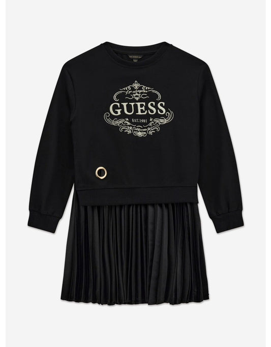 Vestito a pieghe in tessuto misto da bambina in nero