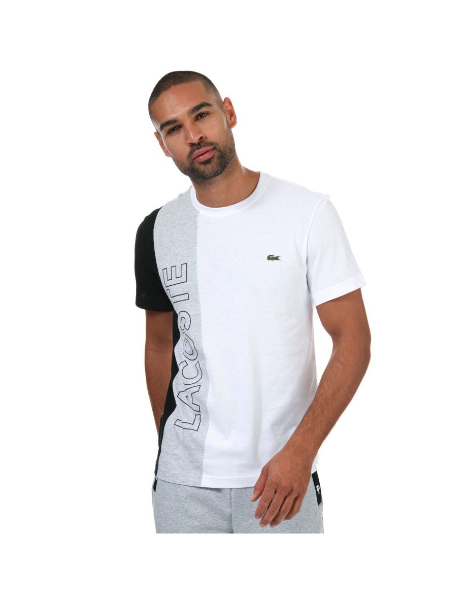 Camiseta Lacoste Lettering Colorblock Blanca, Hombre