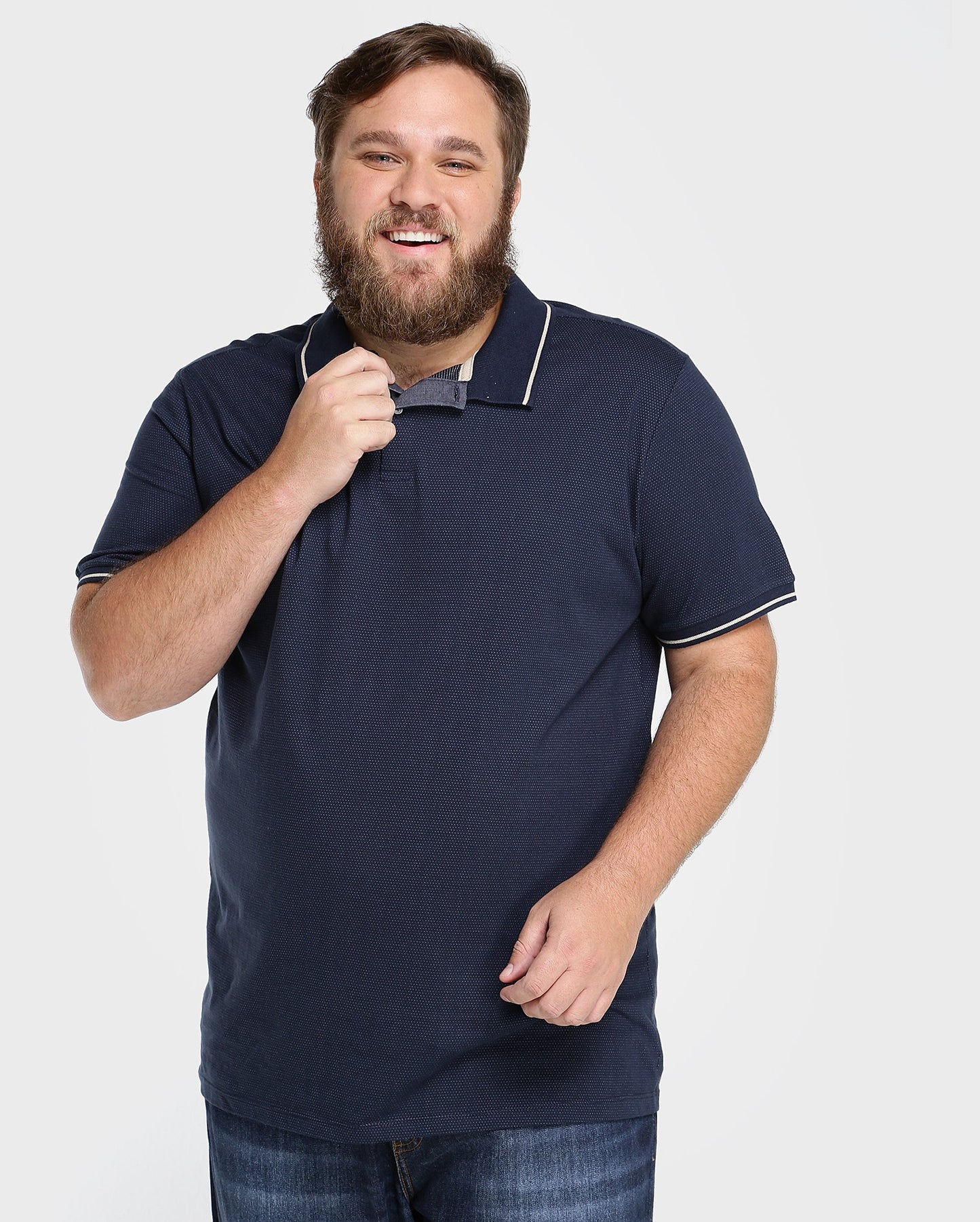Plus Size Navy Blue Mini Polka Dot Polo Shirt