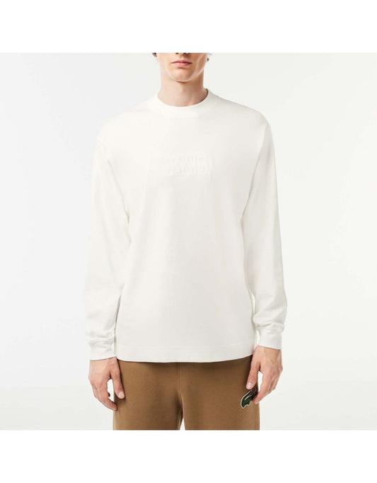 Camiseta masculina de algodão de manga longa Lacoste Loose Fit em creme