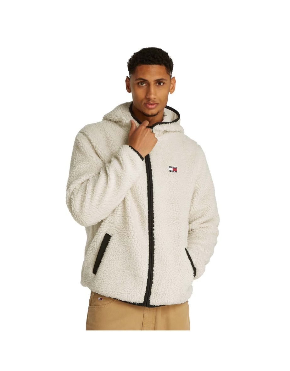 Cardigan Tommy Hilfiger Regular Fit Badge Teddy da uomo in crema