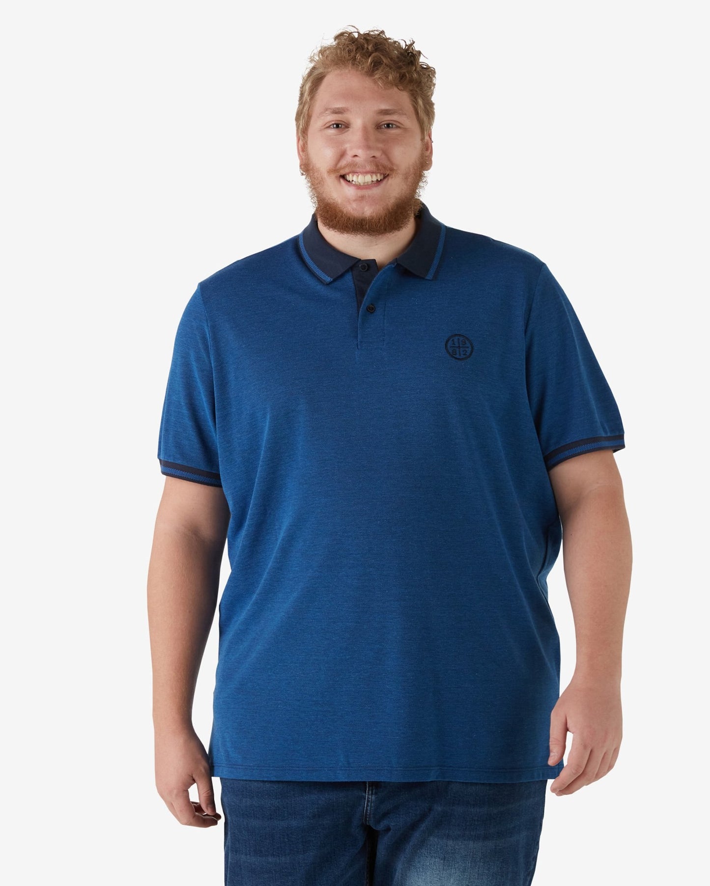 Polo blu testurizzata da uomo taglie forti