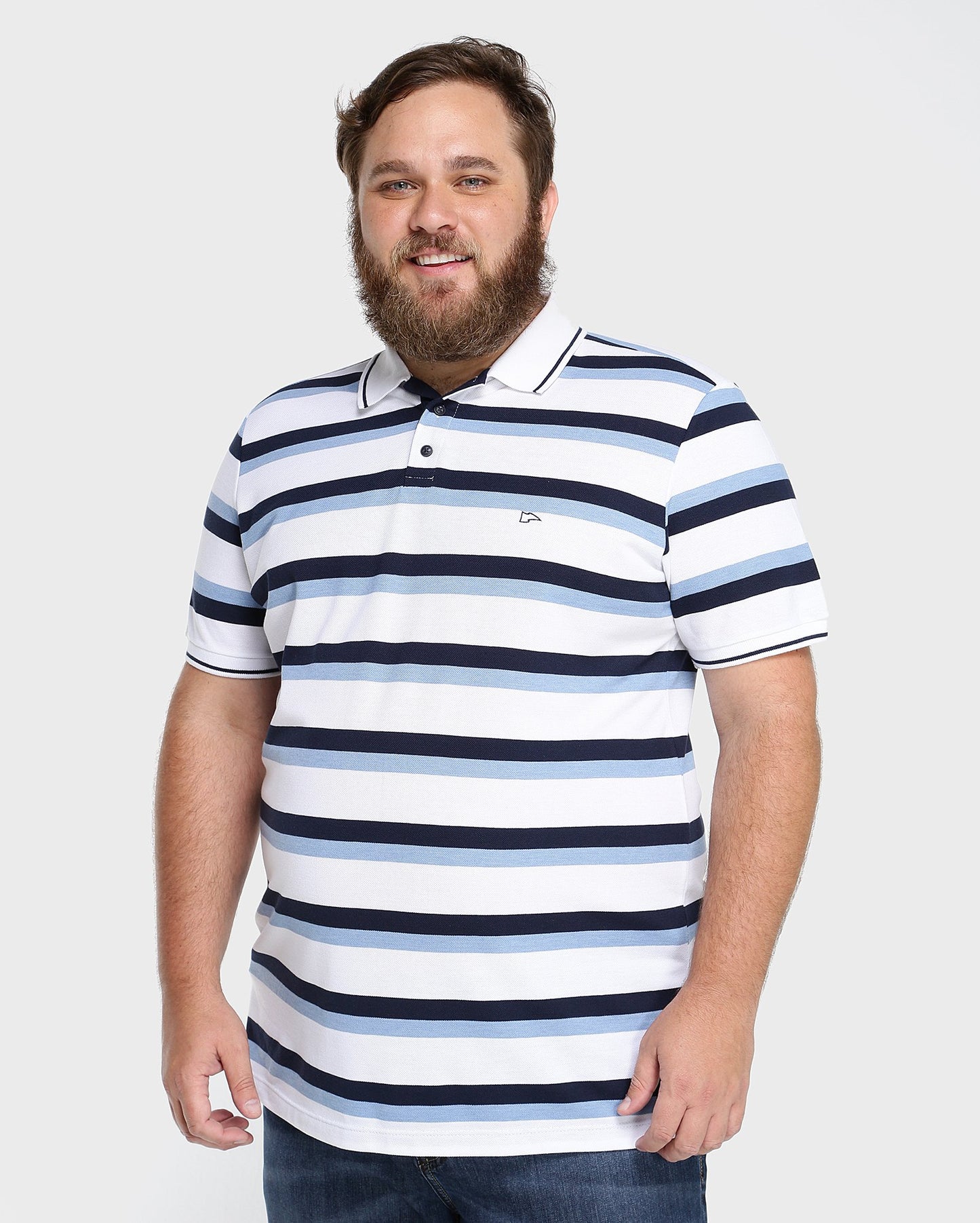 Striped Plus Size Polo Shirt - White
