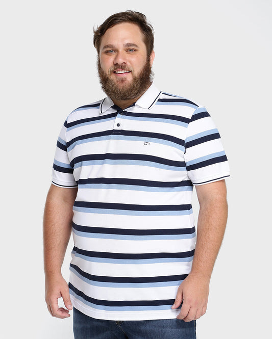 Striped Plus Size Polo Shirt - White
