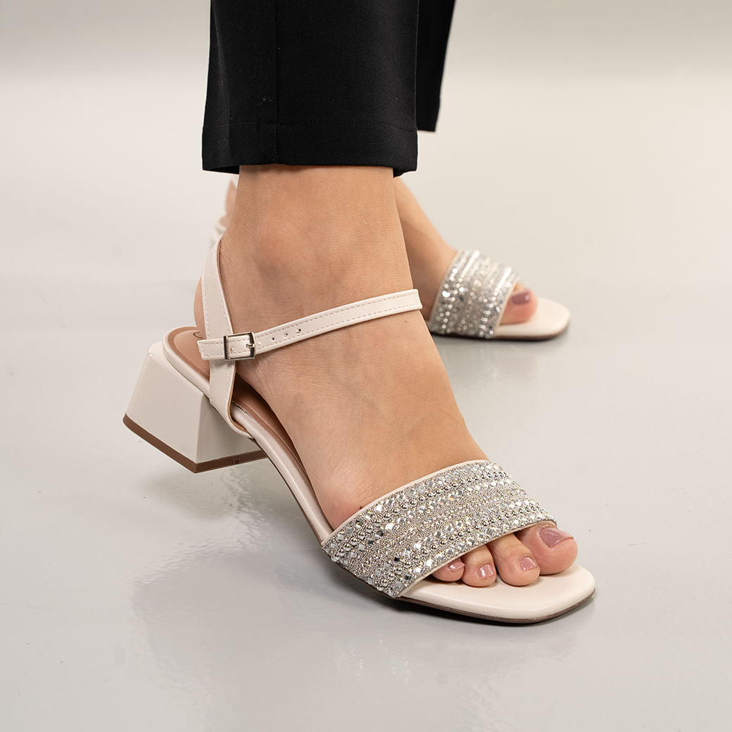 Women's Shiny Block Heel Sandals in Off-White by Beira Rio