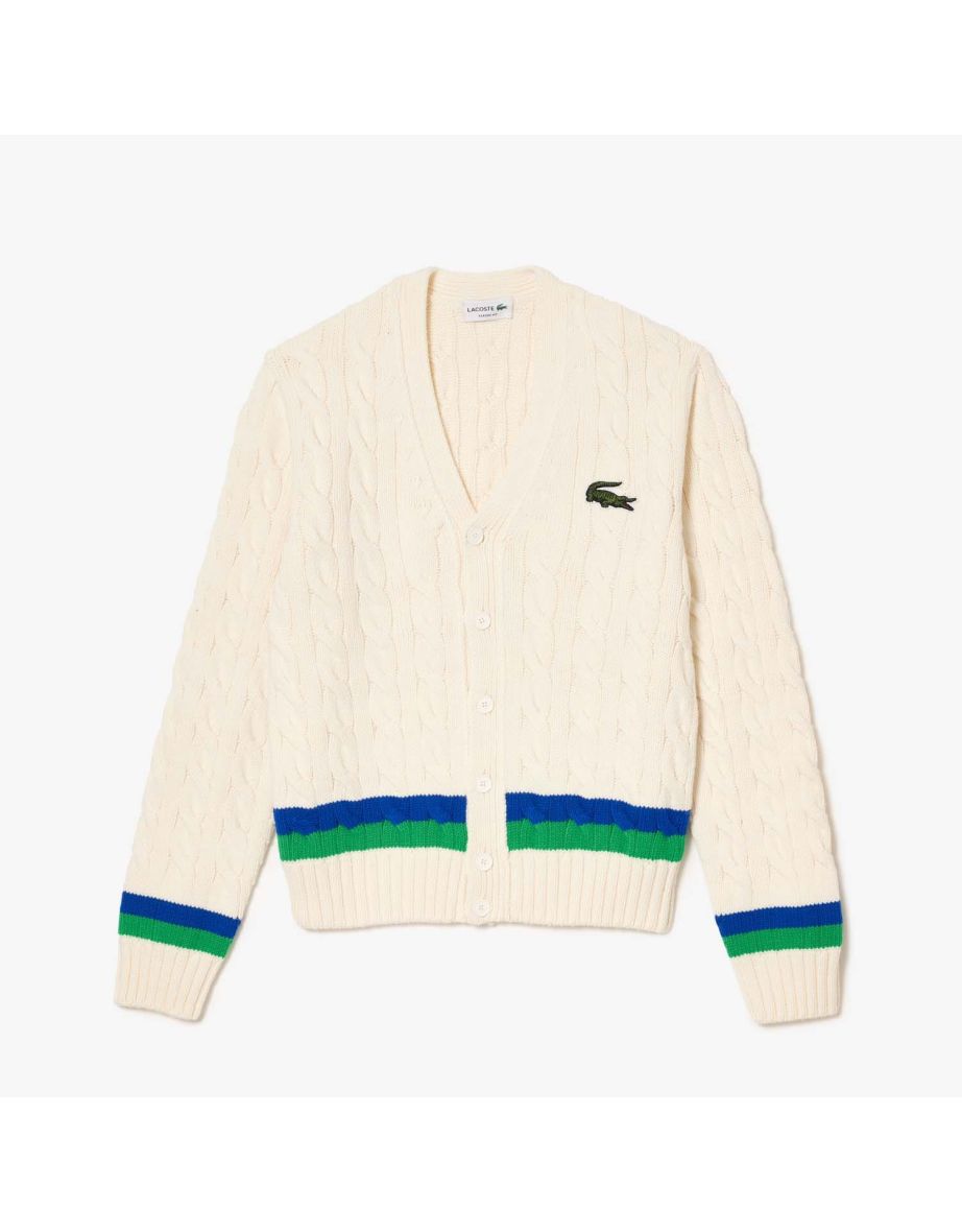 Cardigã masculino Lacoste de malha com detalhes em listras