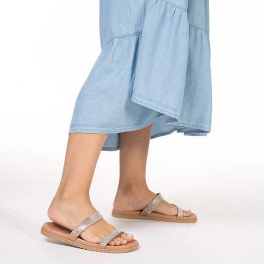 Sandálias femininas Flat Nude com Rhinestones da Beira Rio