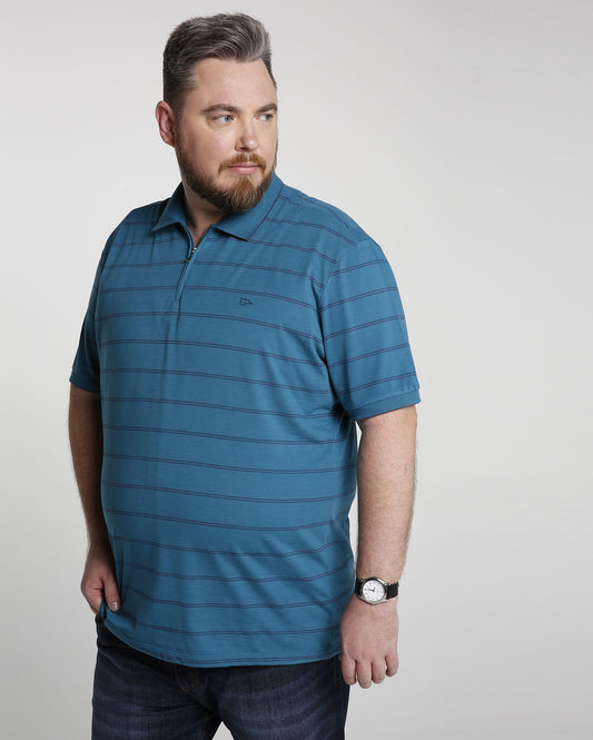 Camisa polo plus size com listras duplas - azul