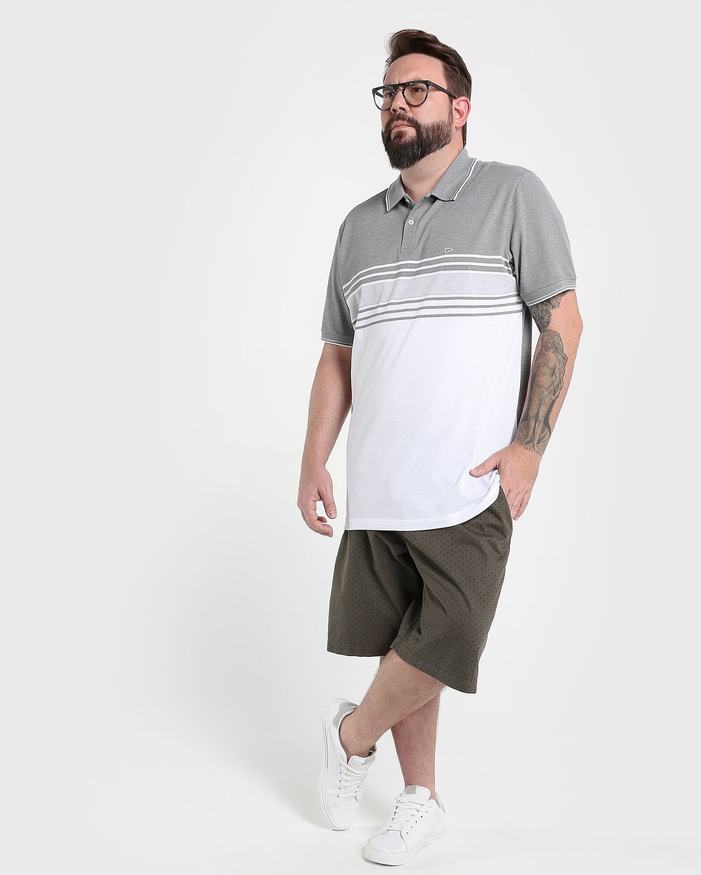Polo a righe Plus Size - Grigio