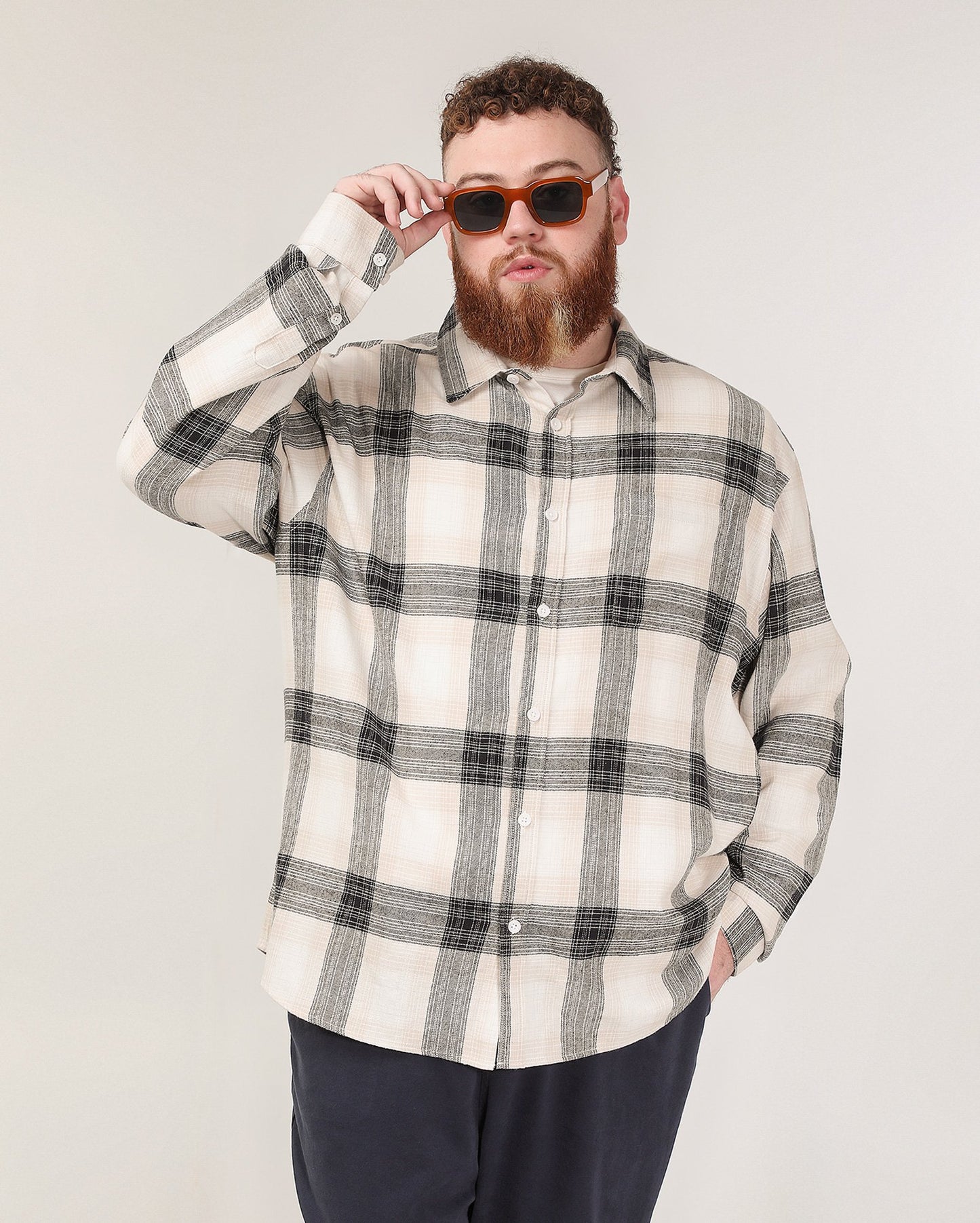 Camisa xadrez masculina de manga longa plus size em branco | Original Plus da Riachuelo