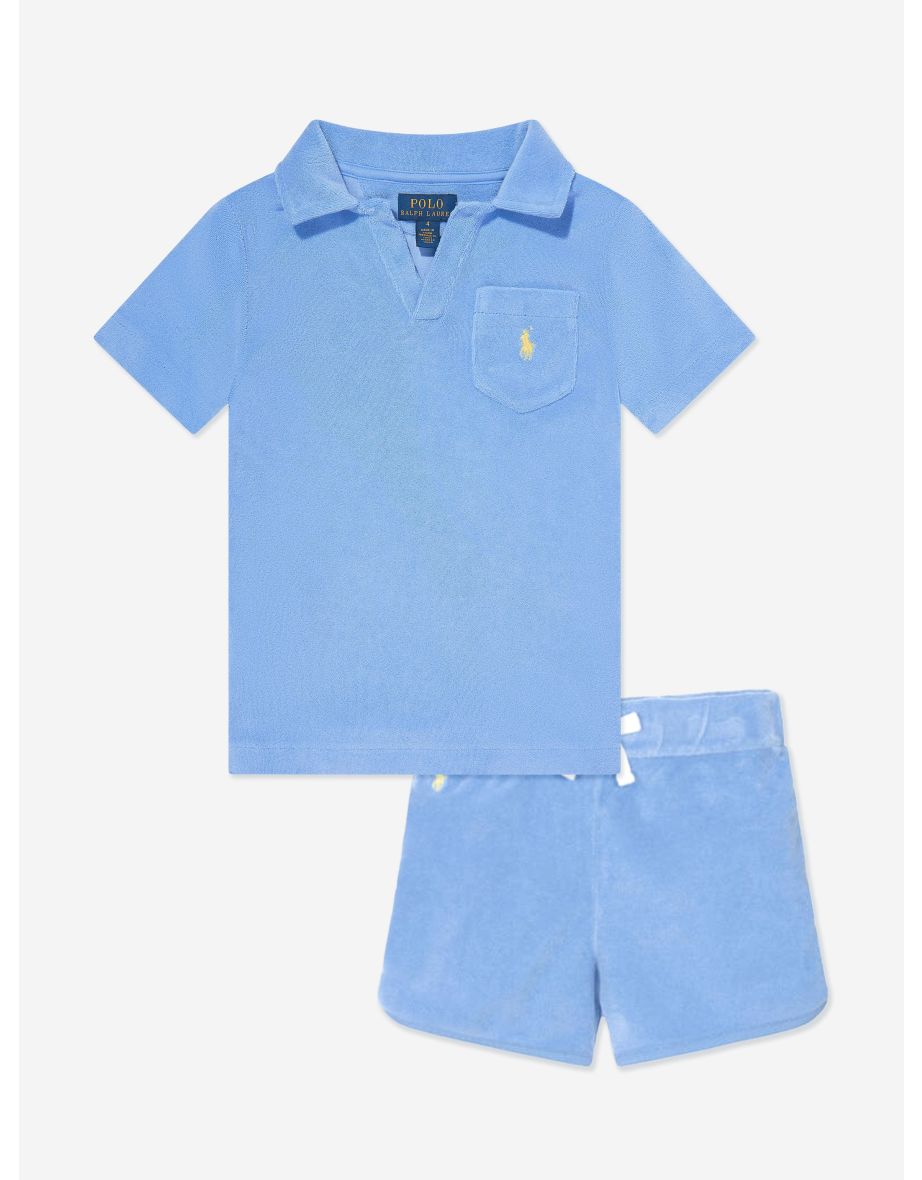 Conjunto corto de rizo azul para niño