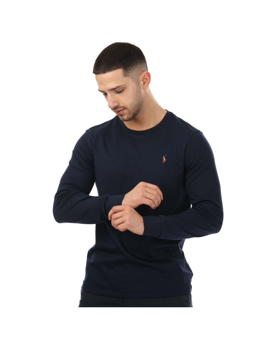 Camiseta de manga larga Ralph Lauren Slim Fit de algodón suave para hombre, azul