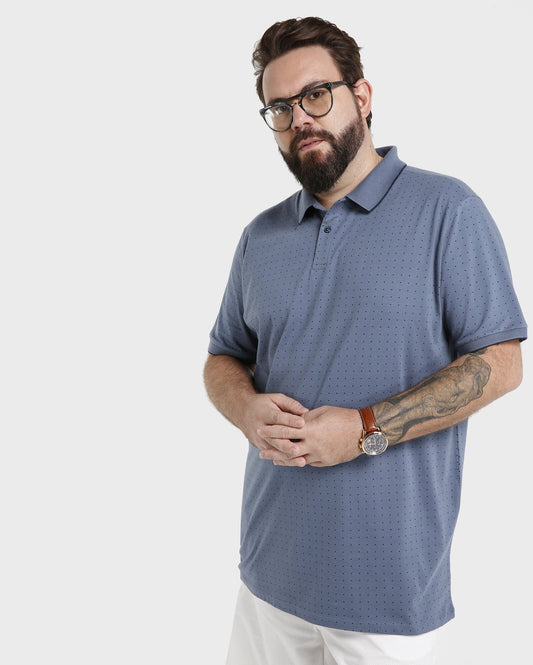 Camisa polo plus size de piqué com bolinhas - azul